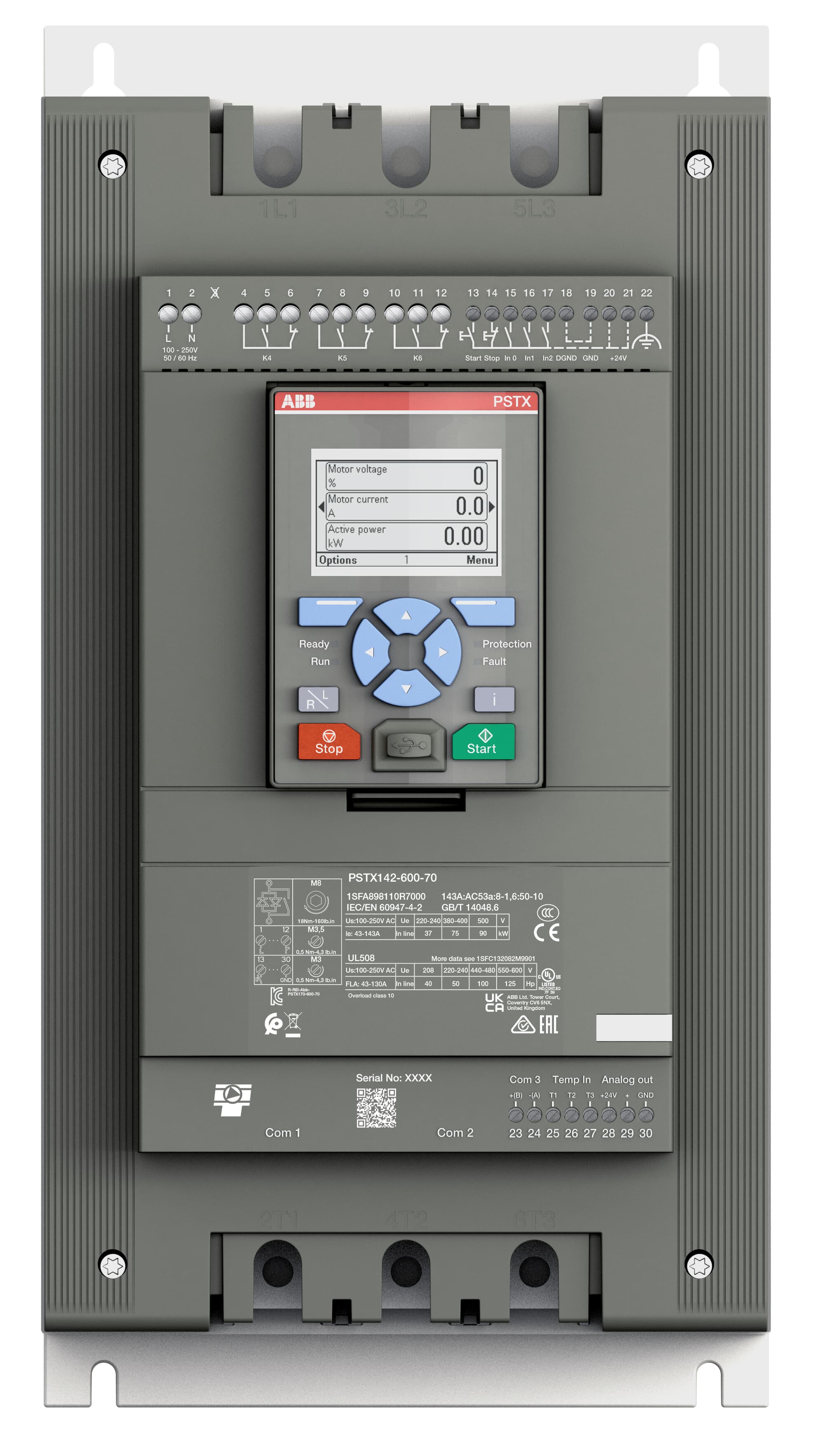 ABB PSTX142-600-70 — PSTX Soft Starter – Advanced Motor Softstarter - Drives & Inverters product front view